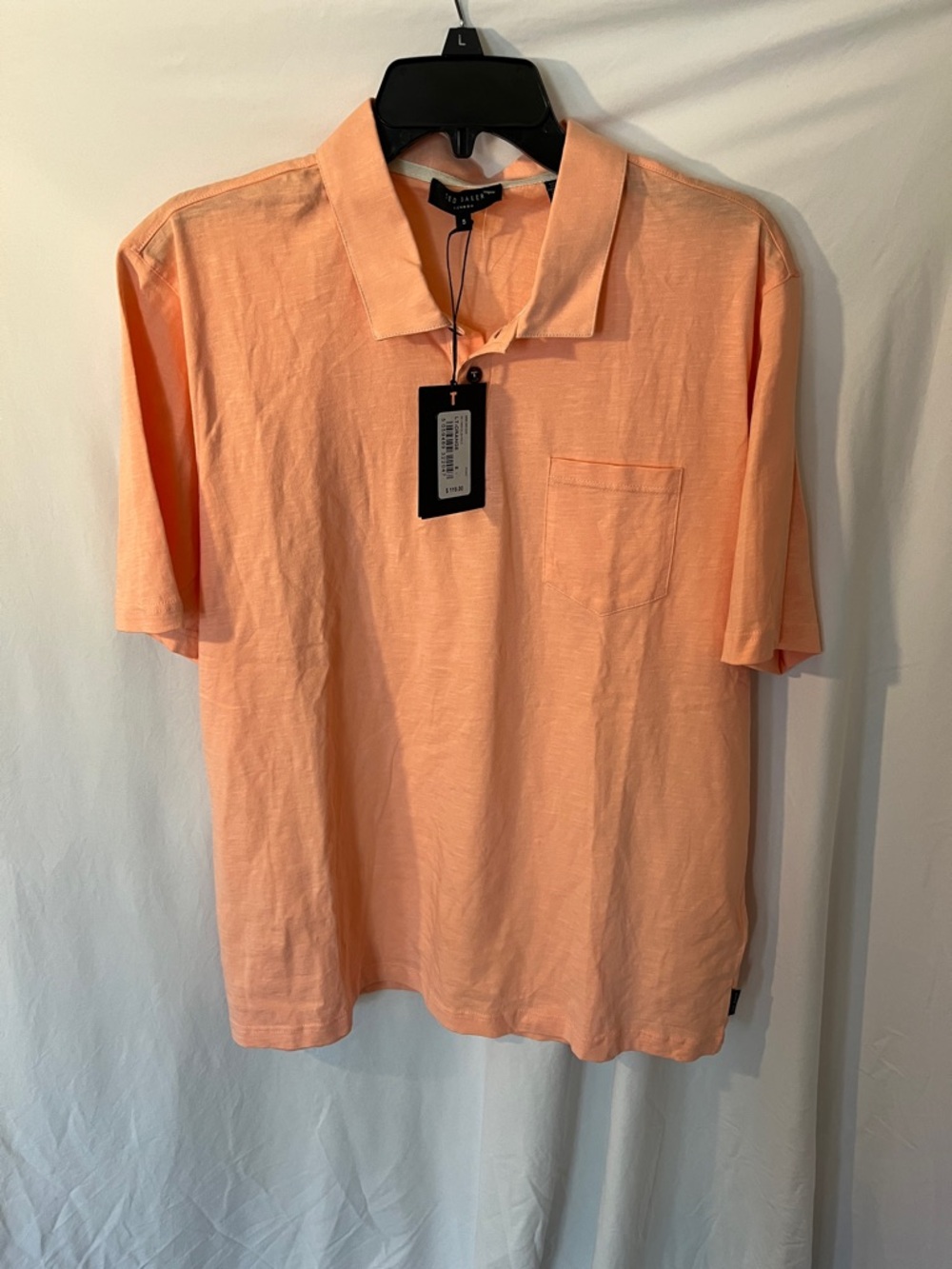 Ted Baker Men's Light Peach Short-Sleeve Linen Slub Polo with Chest Pocket